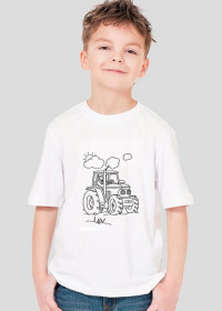 koszulka chłopięca biała z traktorkiem