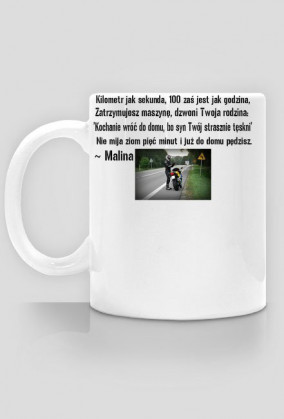 Kubek z kawalkiem tekstu muzyki pt: "Malina-Niebieskie Autostrady".