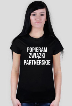 T-shirt damski (czarny) POPIERAM ZWIĄZKI PARTNERSKIE