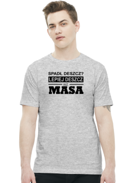 Koszulka męska Lepiej MASA biała i szara.
