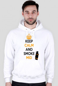 BLUZA Z KAPTUREM KEEP CALM AND SMOKE MID BIALA