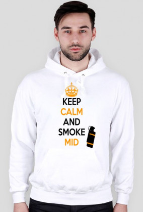 BLUZA Z KAPTUREM KEEP CALM AND SMOKE MID BIALA