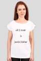 Koszulka z napisem 'all I want is justin bieber' biała