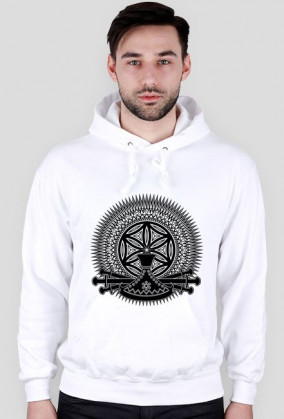 Rozeta, Słońce, Topór Peruna, bluza z kapturem, biała