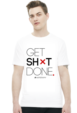 Motywujaca koszulka - meska, biala "Get Shit Done"