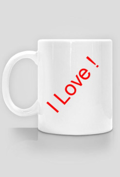 Biały kubek z napisem I Love !