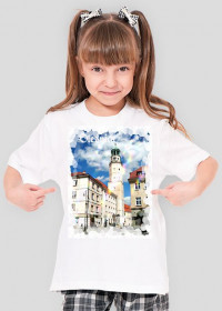 Koszulka dziecieca z krotkim rekawem dla dziewczynki biala Pozdrowienia z Olesnicy Rynek Ratusz