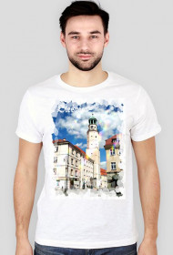 Koszulka meska slim biala Pozdrowienia z Olesnicy Rynek Ratusz