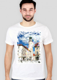 Koszulka meska slim biala Pozdrowienia z Olesnicy Rynek Ratusz
