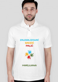 Koszulka polo męska biała - 4 kolory cannabis : zalegalizować sadzić palić marijuana