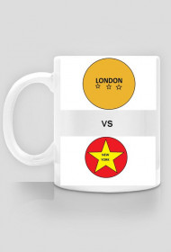 kubek z napisem ,, LONDON vs NEW  YORK"