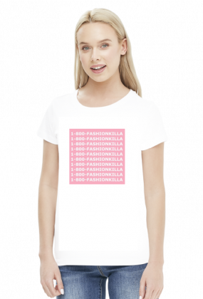1-800-FASHIONKILLA white t-shirt girl