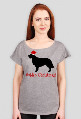 Damska świąteczna koszulka (wycięcie) - Golden Retriever