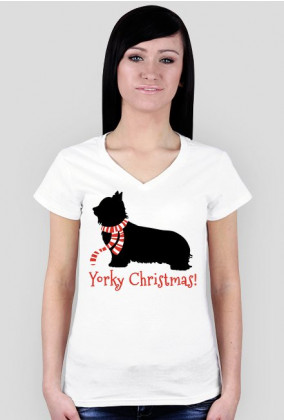 Damska świąteczna koszulka (dekolt) - biała - York