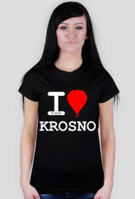 Koszulka I love Krosno - balon, ciemna, damska