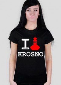 Koszulka I love Krosno - wieża, ciemna, damska