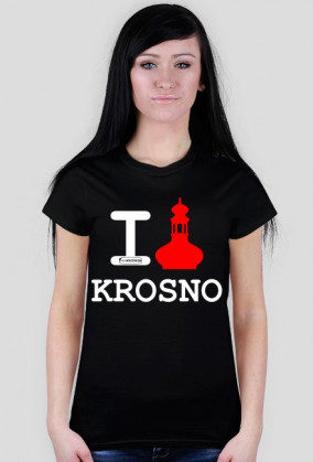 Koszulka I love Krosno - wieża, ciemna, damska