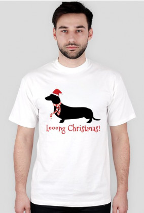 Męska świąteczna koszulka - biała - Jamnik