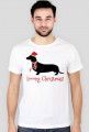 Męska świąteczna koszulka SLIM - biała - Jamnik