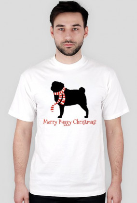 Męska świąteczna koszulka - biała - Mops
