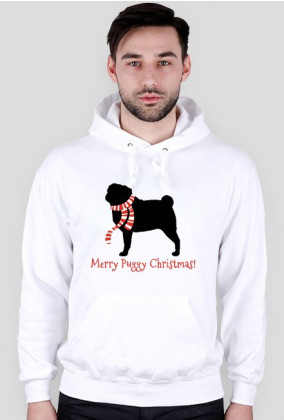 Męska świąteczna bluza (kaptur) - biała - Mops