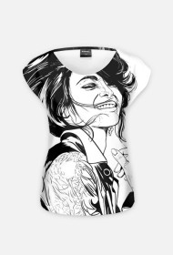 Czarno biały portret fullprint koszulka biała -Isabellarte