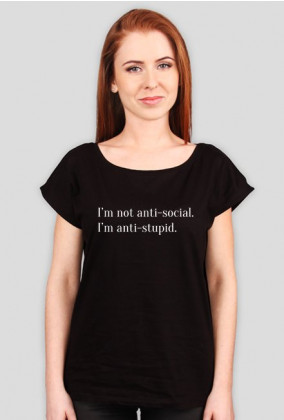Anti-stupid Damski T-shirt Petrichor Hipster Bloger Napis  Cytat