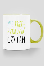 Kubek z kotem "Nie przeszkadzać, czytam" - zielona rączka