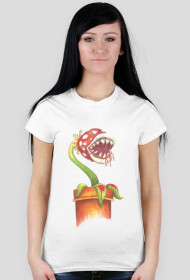 T-shirt Damski. Krwiożerca roślina czyha na małego hydraulika.