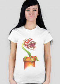T-shirt Damski. Krwiożerca roślina czyha na małego hydraulika.
