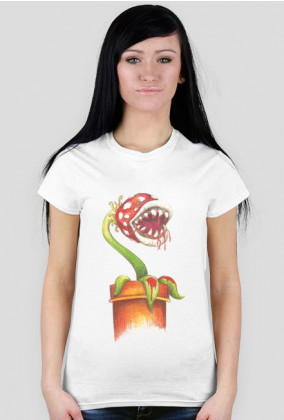 T-shirt Damski. Krwiożerca roślina czyha na małego hydraulika.