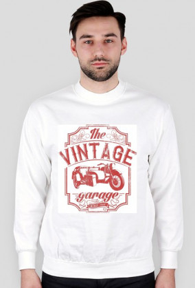 Bluza męska, nadruk: motocykl z wózkiem bocznym, napis Vintage garage