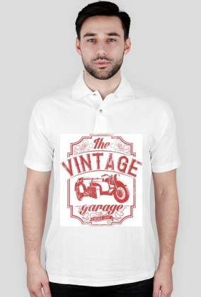 Koszulka męska, nadruk: motocykl z wózkiem bocznym, napis Vintage garage