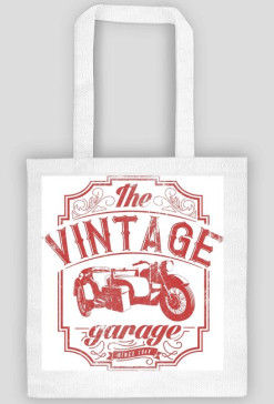 Torba, nadruk: motocykl z wózkiem bocznym, napis Vintage garage