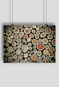 Wooden balls stacked in a pile