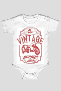Body niemowlęce, nadruk: motocykl z wózkiem bocznym, napis Vintage garage