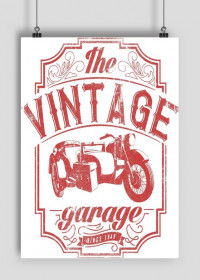 Plakat A2, nadruk: motocykl z wózkiem bocznym, napis Vintage garage