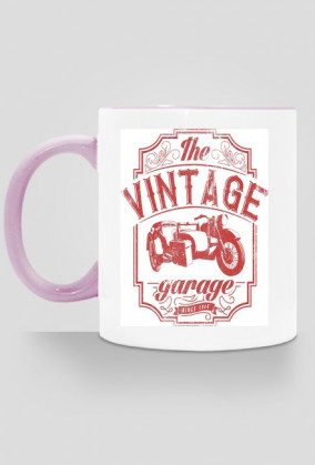 Kubek, nadruk: motocykl z wózkiem bocznym, napis Vintage garage