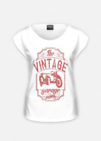 Koszulka damska, nadruk: motocykl z wózkiem bocznym, napis Vintage garage