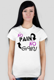 Koszulka na siłownie Damska "No Pain No Gain" 4 Kolory do wyboru, Nadruk Czarny.