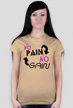 Koszulka na siłownie Damska "No Pain No Gain" 4 Kolory do wyboru, Nadruk Czarny.