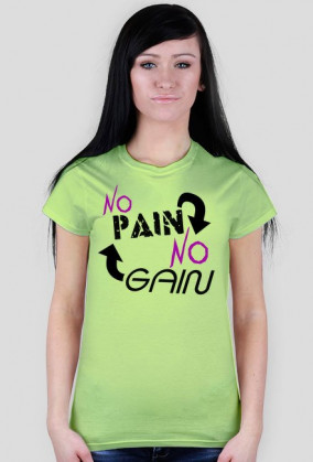 Koszulka na siłownie Damska "No Pain No Gain" 4 Kolory do wyboru, Nadruk Czarny.