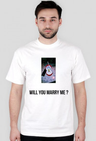 MĘSKI T-SHIRT BLUZKA Z NADRUKIEM I NAPISEM "WILL YOU MARRY ME?"