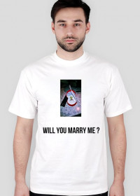 MĘSKI T-SHIRT BLUZKA Z NADRUKIEM I NAPISEM "WILL YOU MARRY ME?"