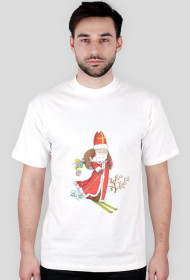 Biała koszulka męska z Mikołajem
