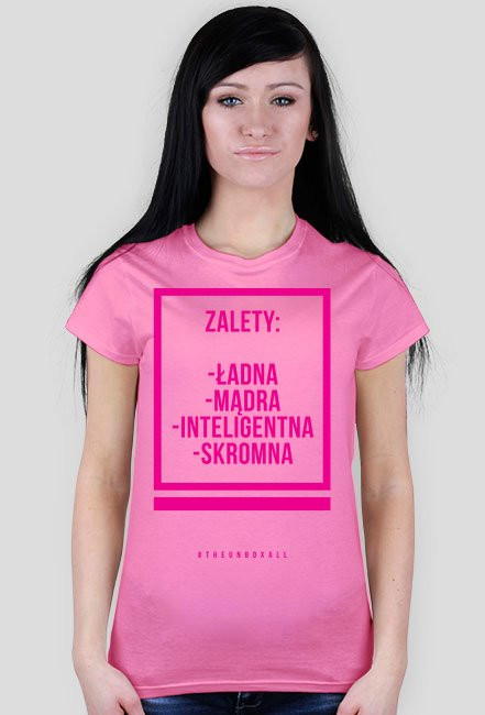 Koszulka ZALETY DAMSKA (różowy nadruk)