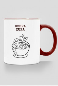 Dobra Zupa, dwustronny kubek, biało- czerwony, rysunek