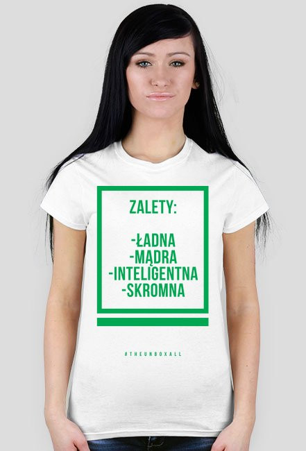 Koszulka ZALETY DAMSKA (zielony nadruk)
