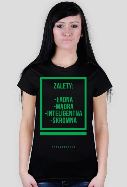 Koszulka ZALETY DAMSKA (zielony nadruk)