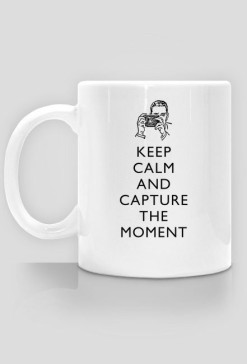 Kubek biały, nadruk z obu stron,  keep calm and capture the moment